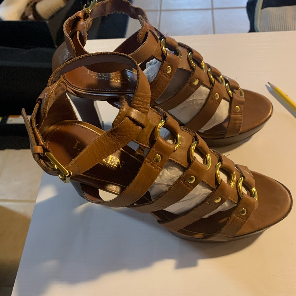 Lauren Ralph Lauren Tan Sandals with Gold Details